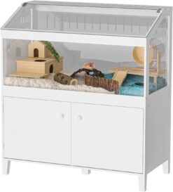 GDLF Hamster Cage with Storage Cabinet Small Animal Cage, Easy View Acrylic Panels, Large Habitat for Hedgehog Gerbil & Rat