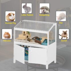 GDLF Hamster Cage with Storage Cabinet Small Animal Cage, Easy View Acrylic Panels, Large Habitat for Hedgehog Gerbil & Rat
