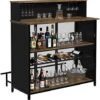 GDLF Home Bar Unit Mini Bar Liquor Bar Table with Storage and Footrest for Home Kitchen Pub (Brown)