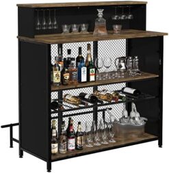 GDLF Home Bar Unit Mini Bar Liquor Bar Table with Storage and Footrest for Home Kitchen Pub (Brown)