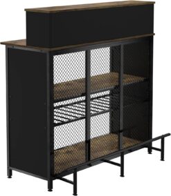 GDLF Home Bar Unit Mini Bar Liquor Bar Table with Storage and Footrest for Home Kitchen Pub (Brown)
