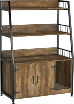 GDLF Large Hidden Cat Litter Box Enclosure Furniture with Shelf Wood Sturdy Cat Washroom Storage with Scratch, Light Brown