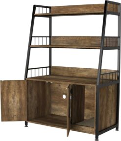GDLF Large Hidden Cat Litter Box Enclosure Furniture with Shelf Wood Sturdy Cat Washroom Storage with Scratch, Light Brown