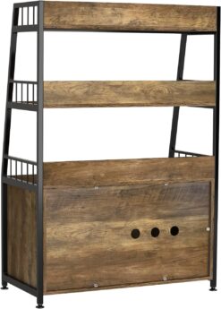 GDLF Large Hidden Cat Litter Box Enclosure Furniture with Shelf Wood Sturdy Cat Washroom Storage with Scratch, Light Brown