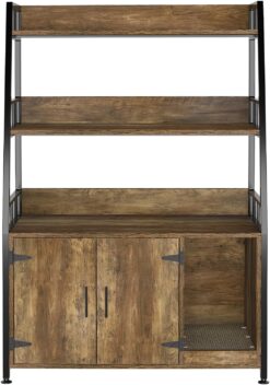 GDLF Large Hidden Cat Litter Box Enclosure Furniture with Shelf Wood Sturdy Cat Washroom Storage with Scratch, Light Brown