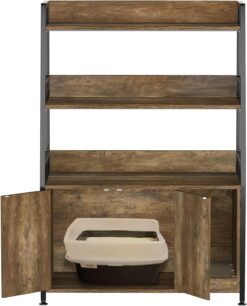 GDLF Large Hidden Cat Litter Box Enclosure Furniture with Shelf Wood Sturdy Cat Washroom Storage with Scratch, Light Brown