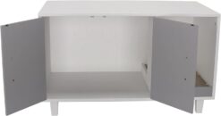 GDLF Modern Wood Pet Crate Cat Washroom Hidden Litter Box Enclosure Furniture House as Table Nightstand with Scratch Pad,Stackable (Gray & White)