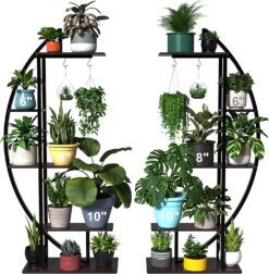 GDLF Tall Plant Stand Large Plant Shelf Indoor 71 Metal flower rack with hanging hook, Improved Taller Design with more space for larger plants