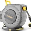 GLAHODEN Retractable Garden Hose Reel, 1/2in x 140ft+6ft Increase Flow Rate By 20% Water Hose Reel, Patented Design for Any Length Lock Slow Return System 2 Year Anti-fading Hose Reel Wall Mount