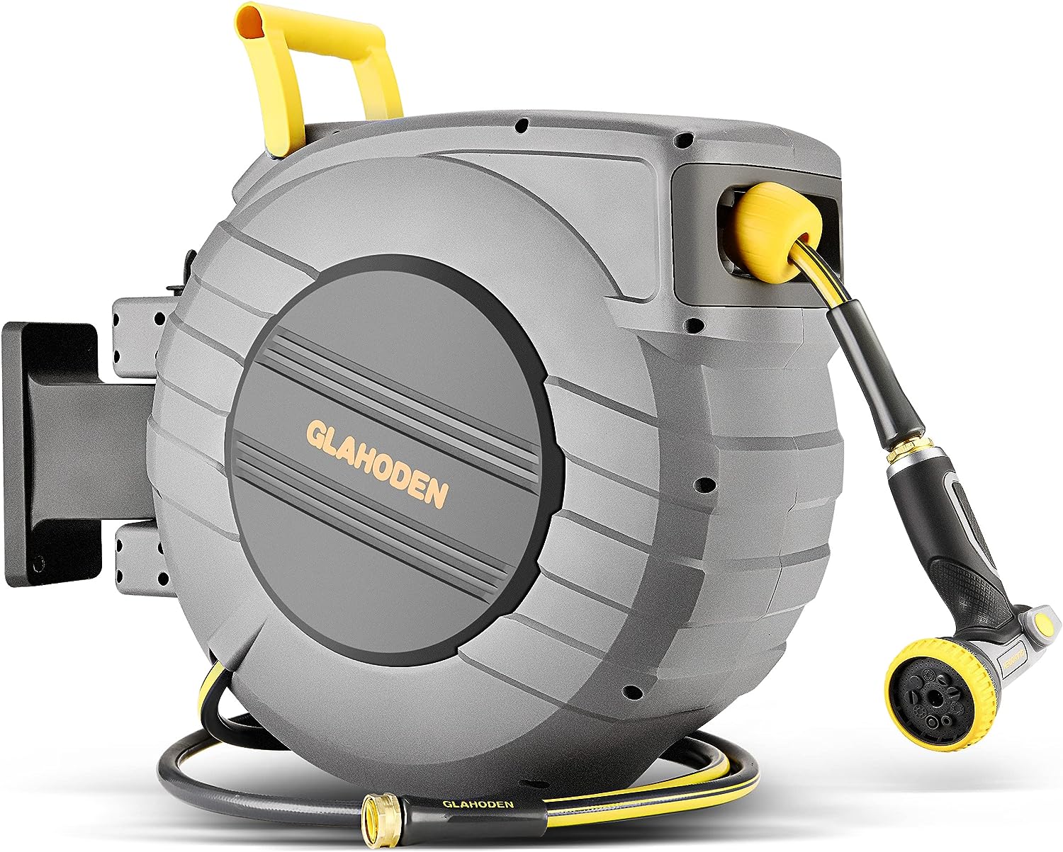 GLAHODEN Retractable Garden Hose Reel, 1/2in x 140ft+6ft Increase Flow Rate  By 20
