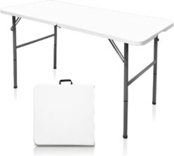 Gocamptoo Folding Table,4ft Indoor Outdoor Heavy Duty Portable Folding Square Plastic Dining Table w/Handle, Lock for Picnic, Party, Camping (4 FT) …