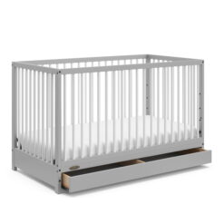 Graco Teddi 5-in-1 Convertible Baby Crib with Drawer, Pebble Gray and White
