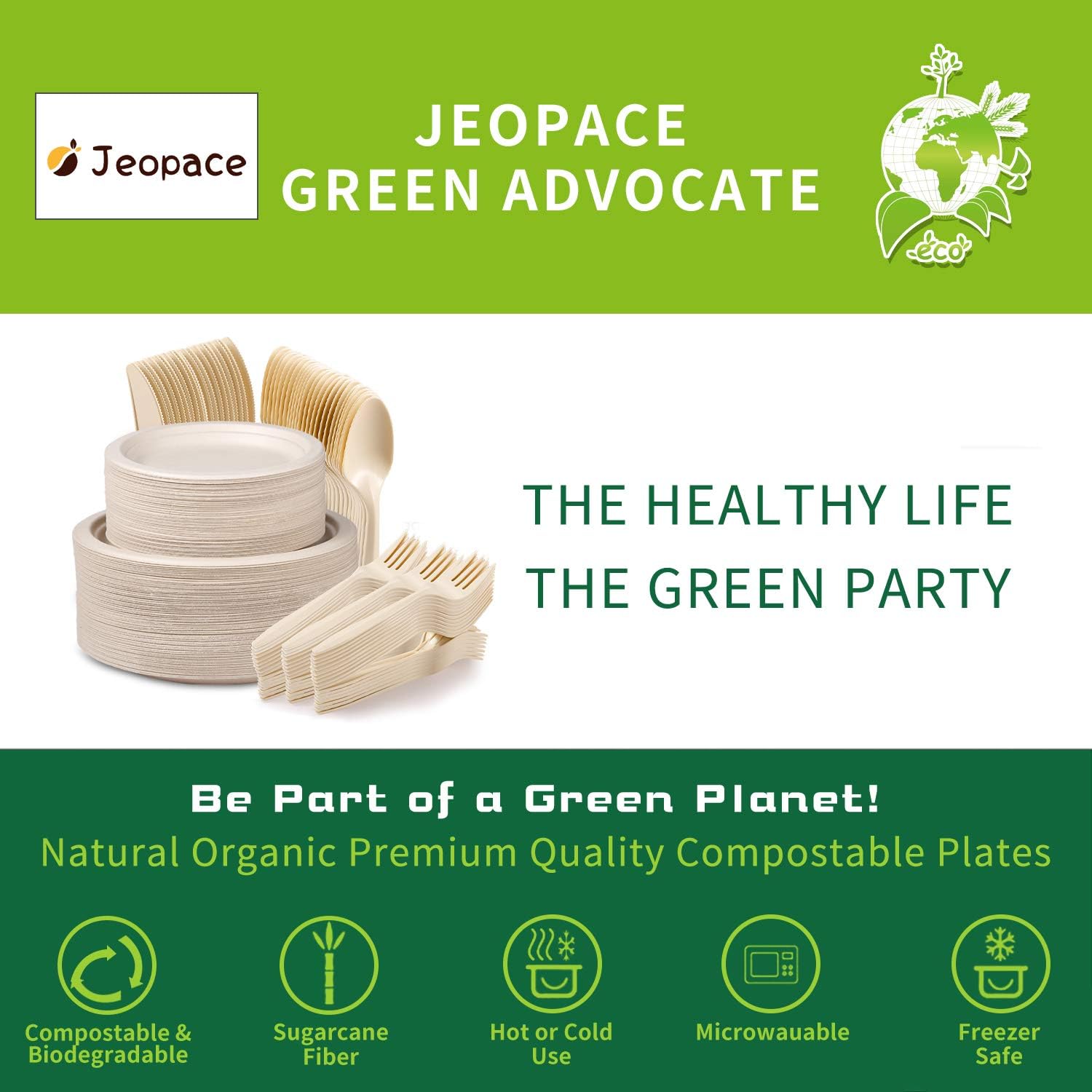 250 Pcs Compostable Paper Plates Set, Paper Plates Heavy Duty, Eco Friendly  Biodegradable Plates, Spoons, Forks, Knives, Sugarcane Fibers Disposable