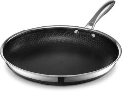 HexClad 12 Inch Hybrid Nonstick Frying Pan, Dishwasher and Oven Friendly, Compatible with All Cooktops