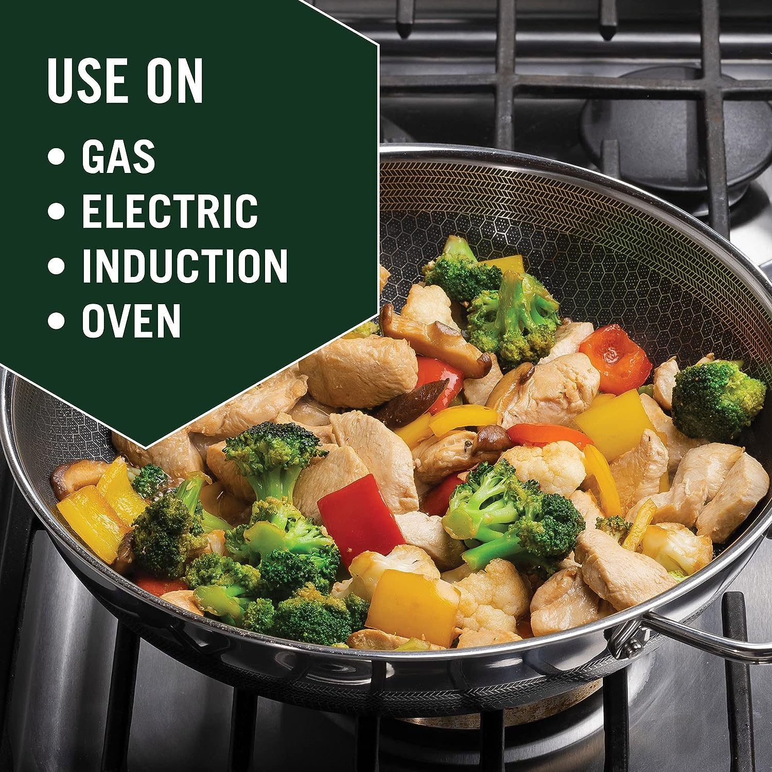 HexClad 12 Inch Hybrid Nonstick Frying Pan, Dishwasher and Oven Friendly,  Compatible with All Cooktops