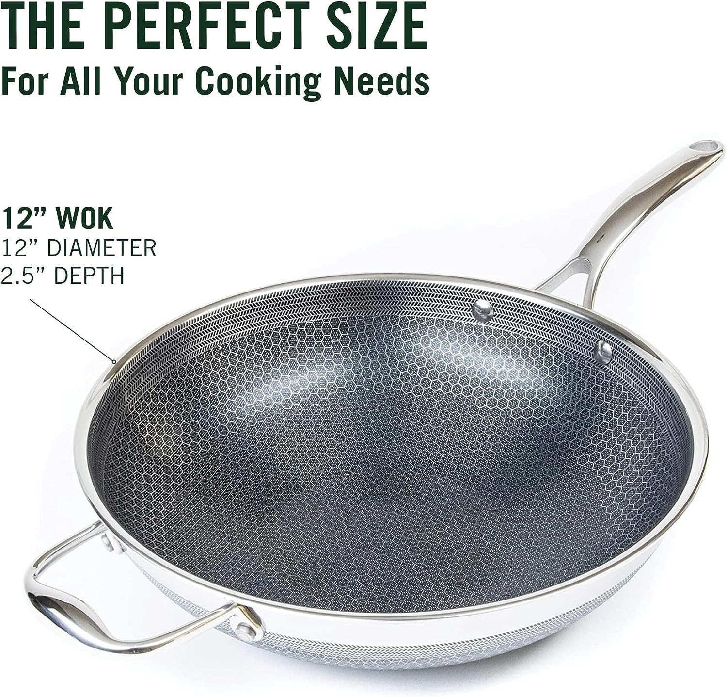 HexClad 12 Inch Hybrid Nonstick Wok, Dishwasher and Oven Friendly,  Compatible with All Cooktops
