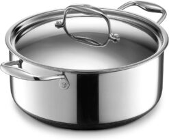 HexClad 5 Quart Hybrid Nonstick Dutch Oven and Lid, Dishwasher and Oven Friendly, Compatible with All Cooktops