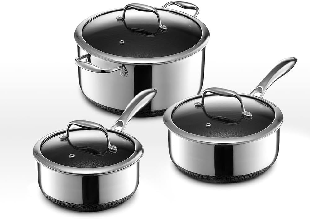 HexClad 1 Quart Hybrid Stainless Steel Pot with Glass Lid, Stay Cool  Handle, Non-Stick, Dishwasher, Oven Safe, Works on Induction, Ceramic and  Gas Cooktops