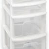 Homz Clear Plastic 4 Drawer Medium Home Organization Storage Container Tower w/2 Large and 2 Small Drawers, and Removeable Caster Wheels, White Frame