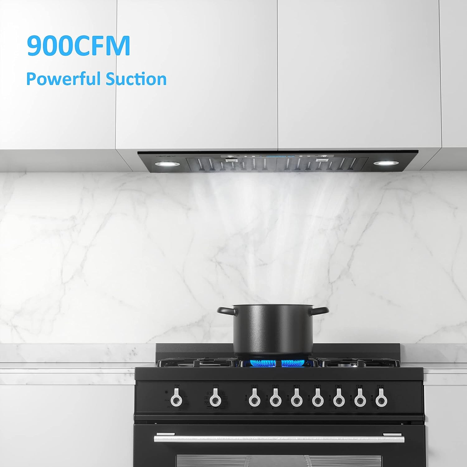IKTCH 36 in. 900 CFM Ducted Under Cabinet Range Hood in Stainless Steel with LED Light, Black