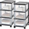 IRIS USA 2 Pack 3 Drawer Slim Narrow Storage Drawer Cart with 4 Caster Wheels, Black