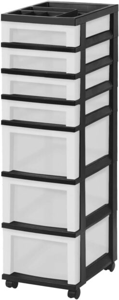 IRIS USA 7-Drawer Storage Cart with Organizer Top, Black