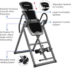 Innova Inversion Table with Adjustable Headrest, Reversible Ankle Holders, and 300 lb Weight Capacity