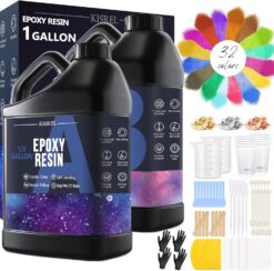 KISREL 1 Gallon Crystal Clear Epoxy Resin Kit, No Yellowing No Bubble Resin Epoxy, Art & Casting Resin with 32 Mica Powders