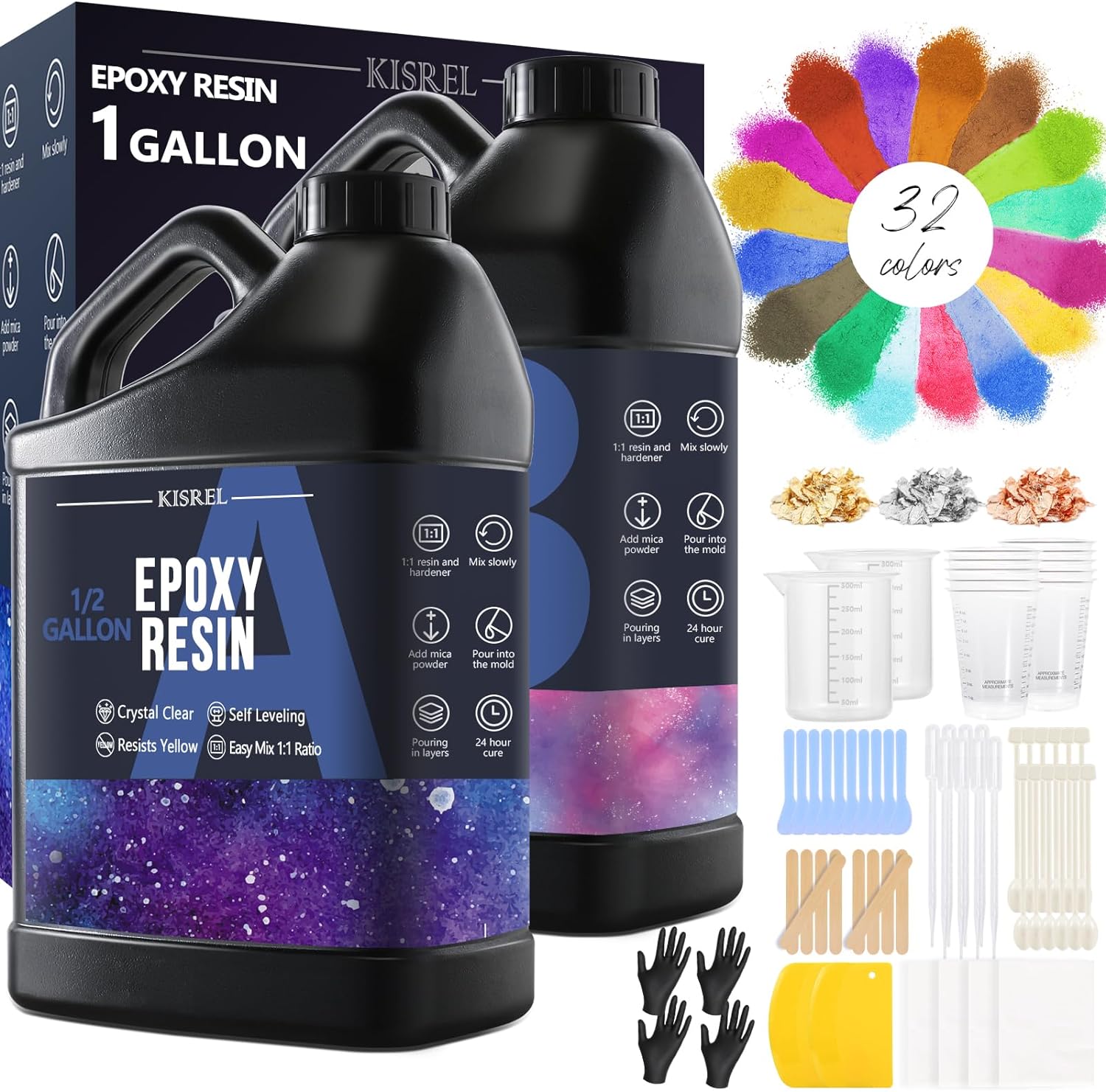 KISREL 1 Gallon Crystal Clear Epoxy Resin Kit, No Yellowing No