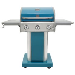 Kenmore 3-Burner Outdoor BBQ Propane Gas Grill with Foldable Sides, Teal Green