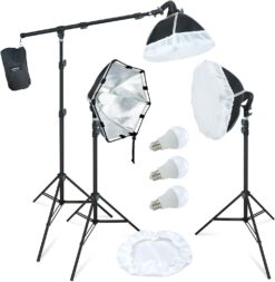 LINCO Lincostore Photography Studio Lighting Kit Arm for Video Continuous Lighting Shadow Boom Box Lights Set Headlight Softbox Setup with Daylight Bulbs 2400 Lumens AM261