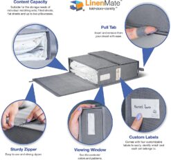 LINENMATE Twin.Full Size (Gray 2-Pack) - The Original 2-Pack Storage Container, Foldable Bedding Organizer