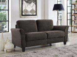 Lifestyle Solutions Alexa Loveseat with Curved Arms, Coffee Fabric