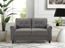 Lifestyle Solutions Hactor Loveseat with Curved Arms, Heather Gray Fabric