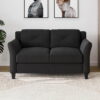 Lifestyle Solutions Taryn Loveseat with Rolled Arms, Black Fabric