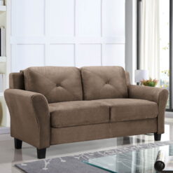 Lifestyle Solutions Taryn Loveseat with Rolled Arms, Brown Fabric
