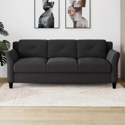 Lifestyle Solutions Taryn Sofa with Curved Arms, Black Upholstery