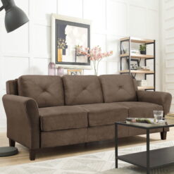 Lifestyle Solutions Taryn Sofa with Rolled Arms, Brown Fabric