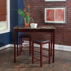 Linon Brown 3-Piece Table Faux Marble Tavern Set