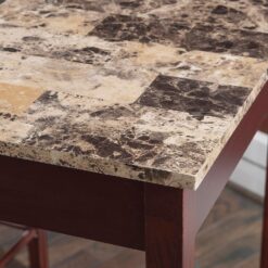 Linon Brown 3-Piece Table Faux Marble Tavern Set