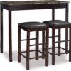 Linon Brown 3-Piece Table Faux Marble Tavern Set