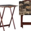Linon Home Decor Tray Table Set, Faux Marble, Brown