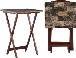 Linon Home Decor Tray Table Set, Faux Marble, Brown