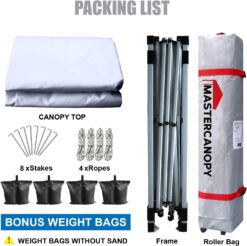 MASTERCANOPY Durable Ez Pop-up Canopy Tent with Roller Bag (10x10, White)