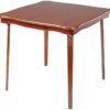 MECO STAKMORE Scalloped Edge Folding Card Table Cherry Finish, 32 in x 32 in x 29.5 in