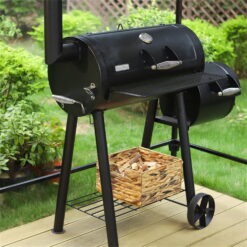 MF Studio 2-in-1 Heavy Duty Outdoor Charcoal Smoker Grill with Offset Smoking Box, Black