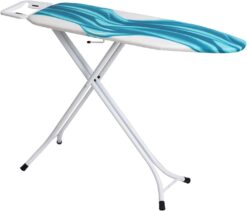 Mabel Home Adjustable Height, Deluxe, 4-Leg, Ironing Board, Extra Cover, Blue.White Patterned
