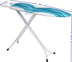 Mabel Home Adjustable Height, Deluxe, 4-Leg, Ironing Board, Extra Cover, Blue.White Patterned