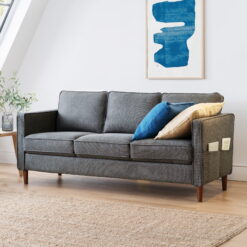 Mellow Hana Modern Upholstered Linen Fabric Sofa with Armrest Pockets, Dark Heather Grey