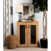 Metal Mesh Door Accent Cabinet Golden Oak